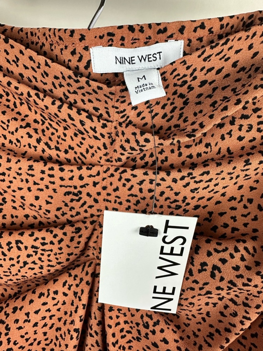 Nine West Ruched Animal Print Front Midi Skirt Brown Black Print Draped Feminine - Picture 12 of 12